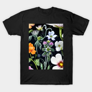 Colorful meadow flowers on a dark background T-Shirt